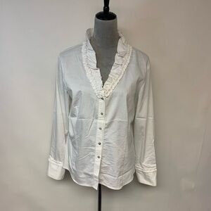Zoe D Blouse Button up Ruffle Details Classic Office Feminine Womens SZ XL